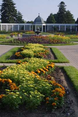 a view of the Rose Garden towards the fountain